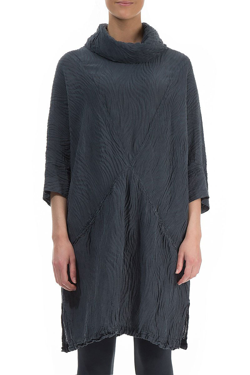 Textured Charcoal Silk Linen Tunic
