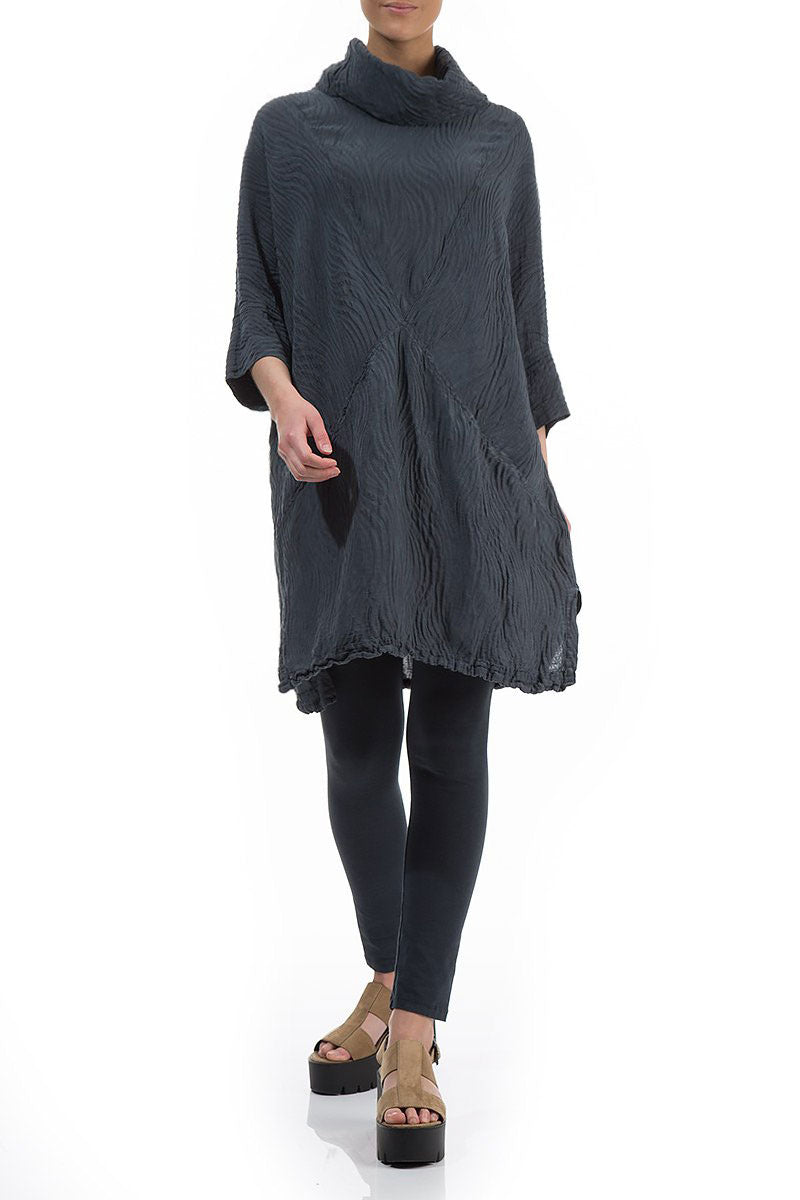 Textured Charcoal Silk Linen Tunic