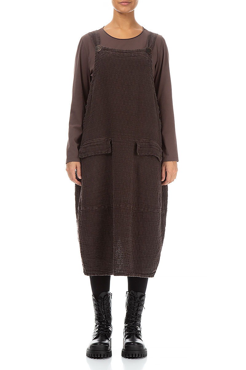 Pepper Brown Textured Linen Overall Dress