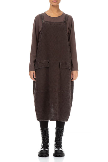 Pepper Brown Textured Linen Overall Dress