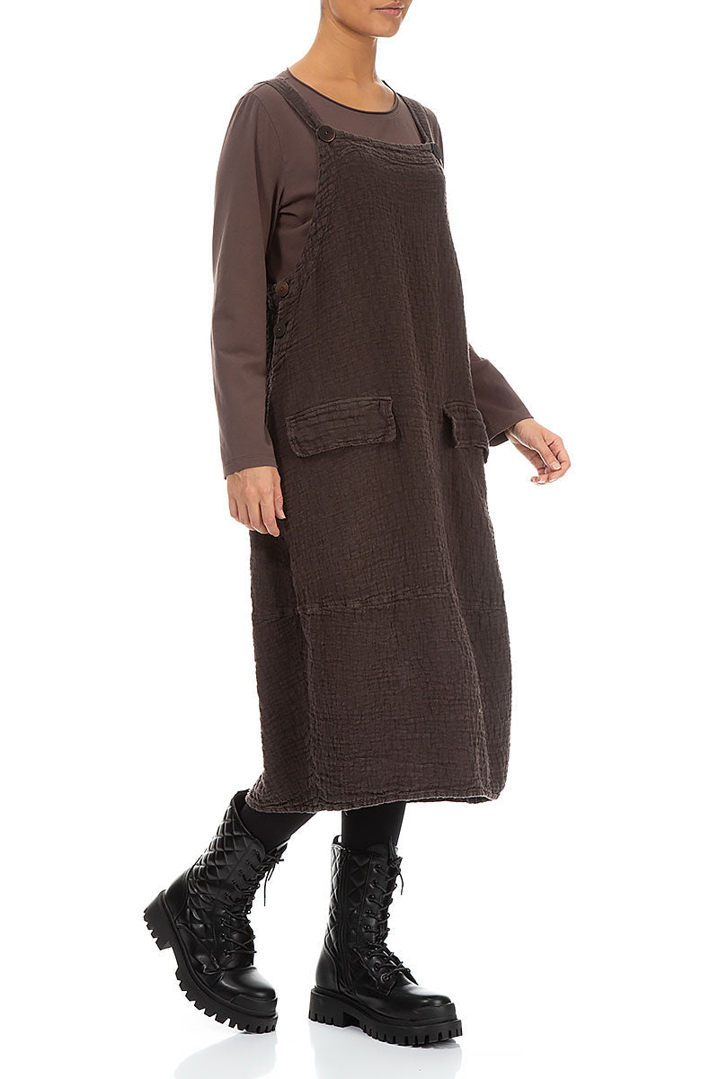 Pepper Brown Textured Linen Overall Dress
