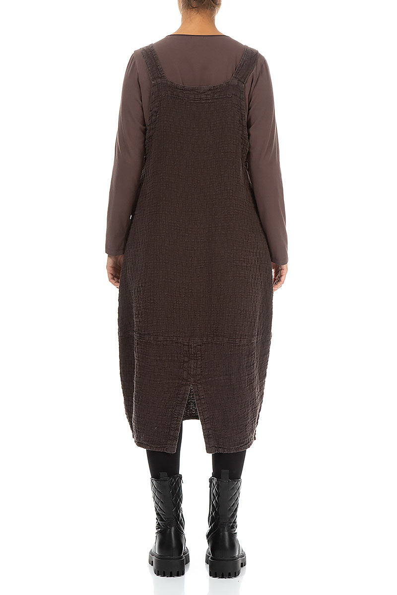 Pepper Brown Textured Linen Overall Dress