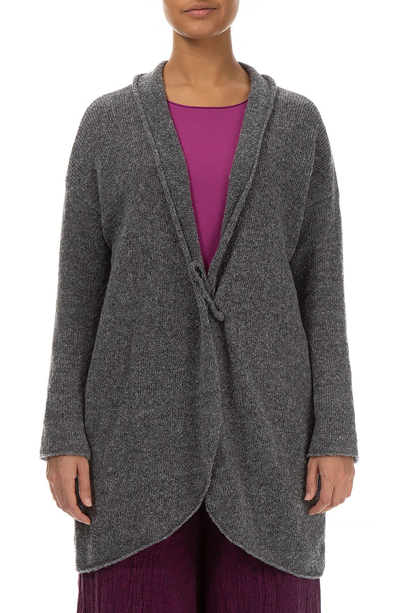 Pin Closure Grey Wool Cardigan
