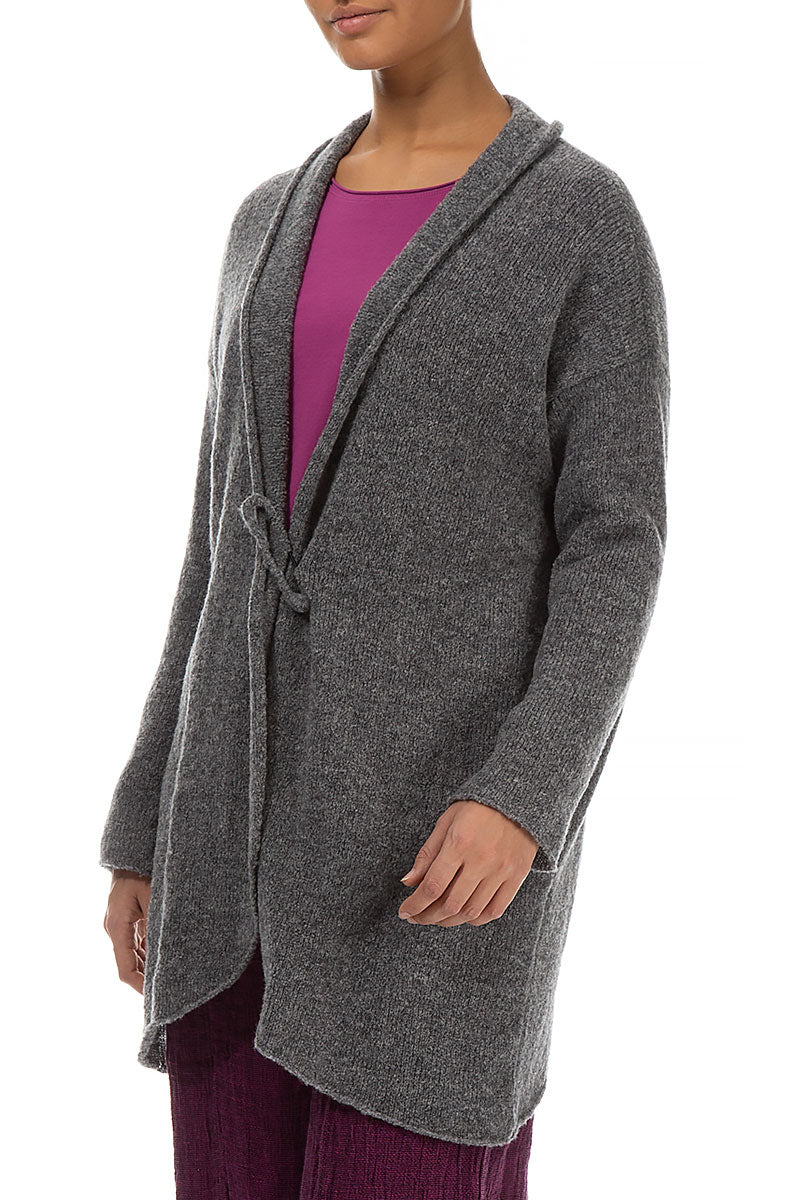 Pin Closure Grey Wool Cardigan