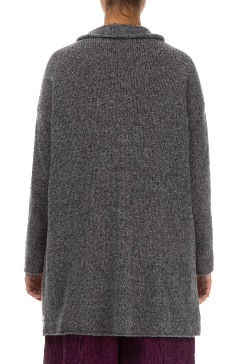 Pin Closure Grey Wool Cardigan