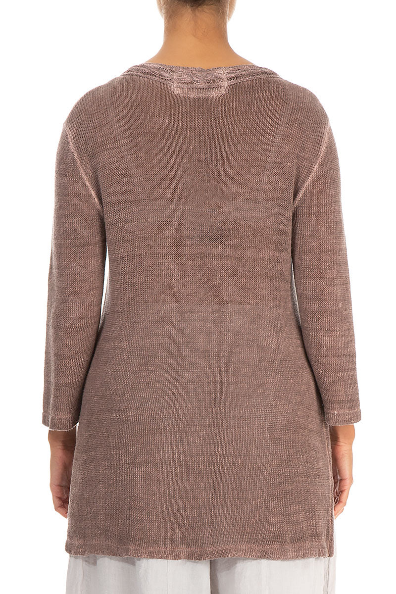 Plait Décor Washed Effect Mocha Linen Jumper