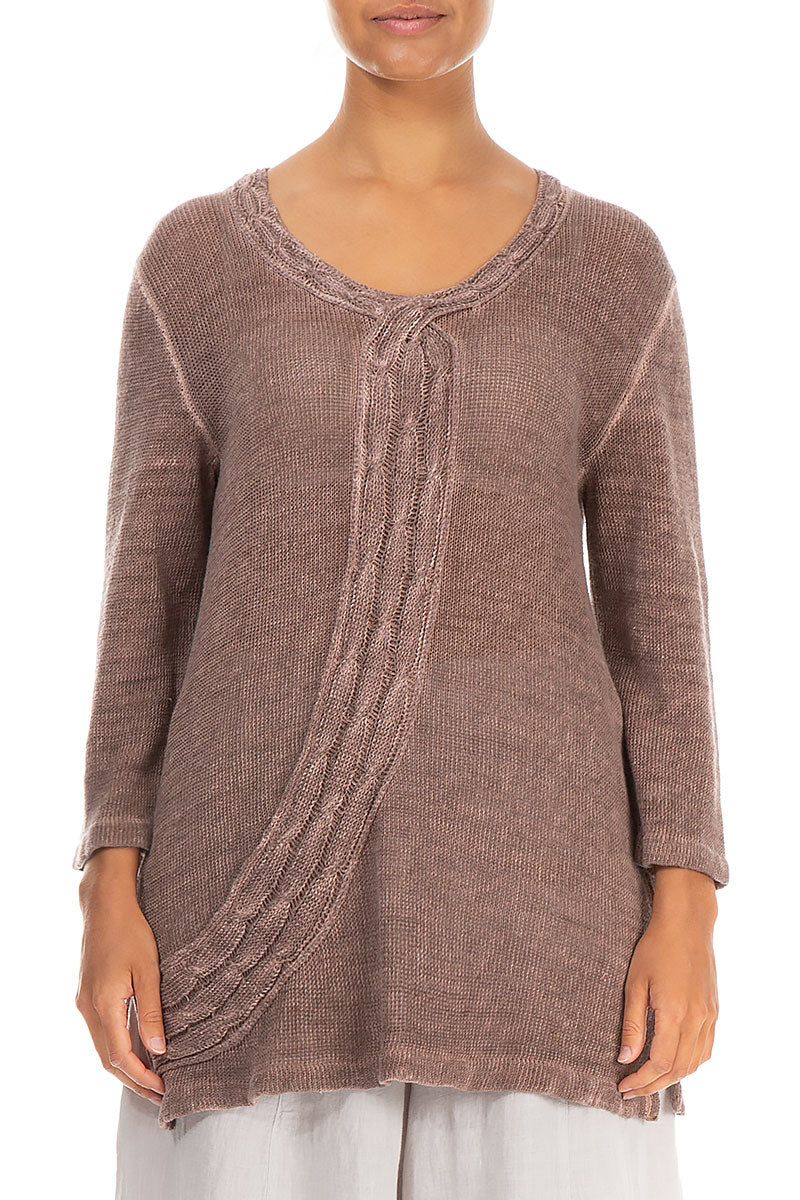 Plait Décor Washed Effect Mocha Linen Jumper