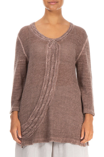 Plait Décor Washed Effect Mocha Linen Jumper