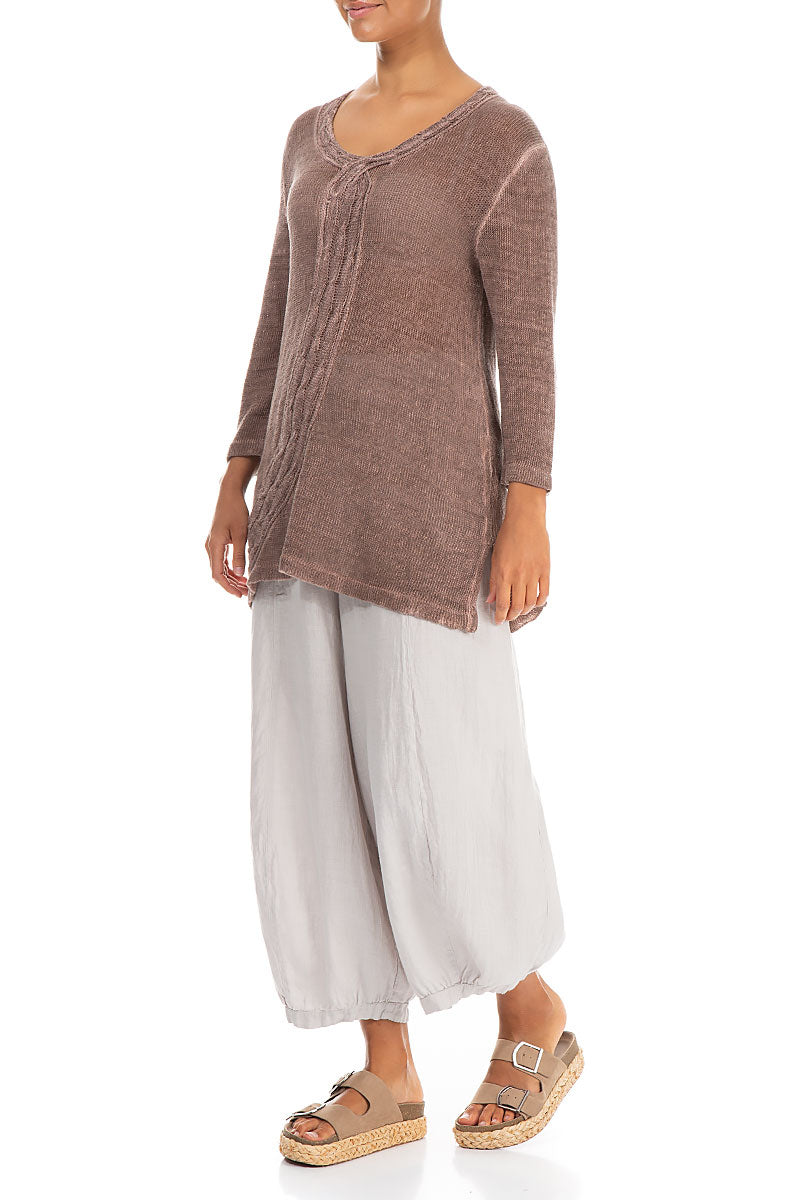 Plait Décor Washed Effect Mocha Linen Jumper