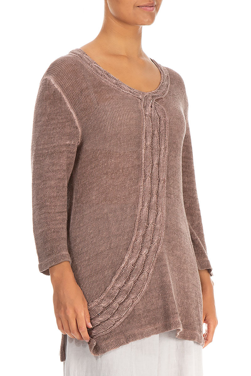 Plait Décor Washed Effect Mocha Linen Jumper