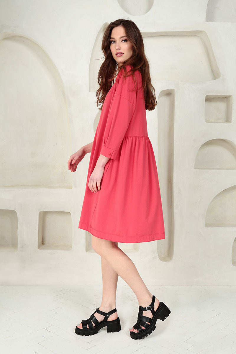 Flared Back Poppy Red Cotton Dress