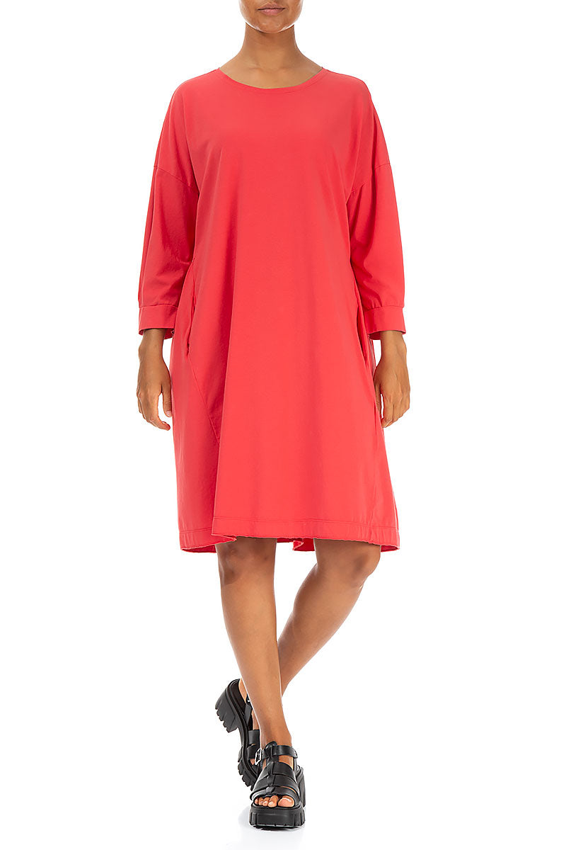 Flared Back Poppy Red Cotton Dress