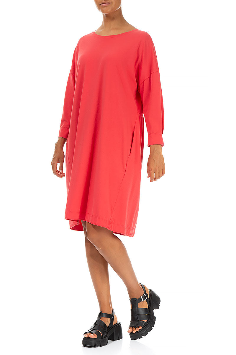 Flared Back Poppy Red Cotton Dress