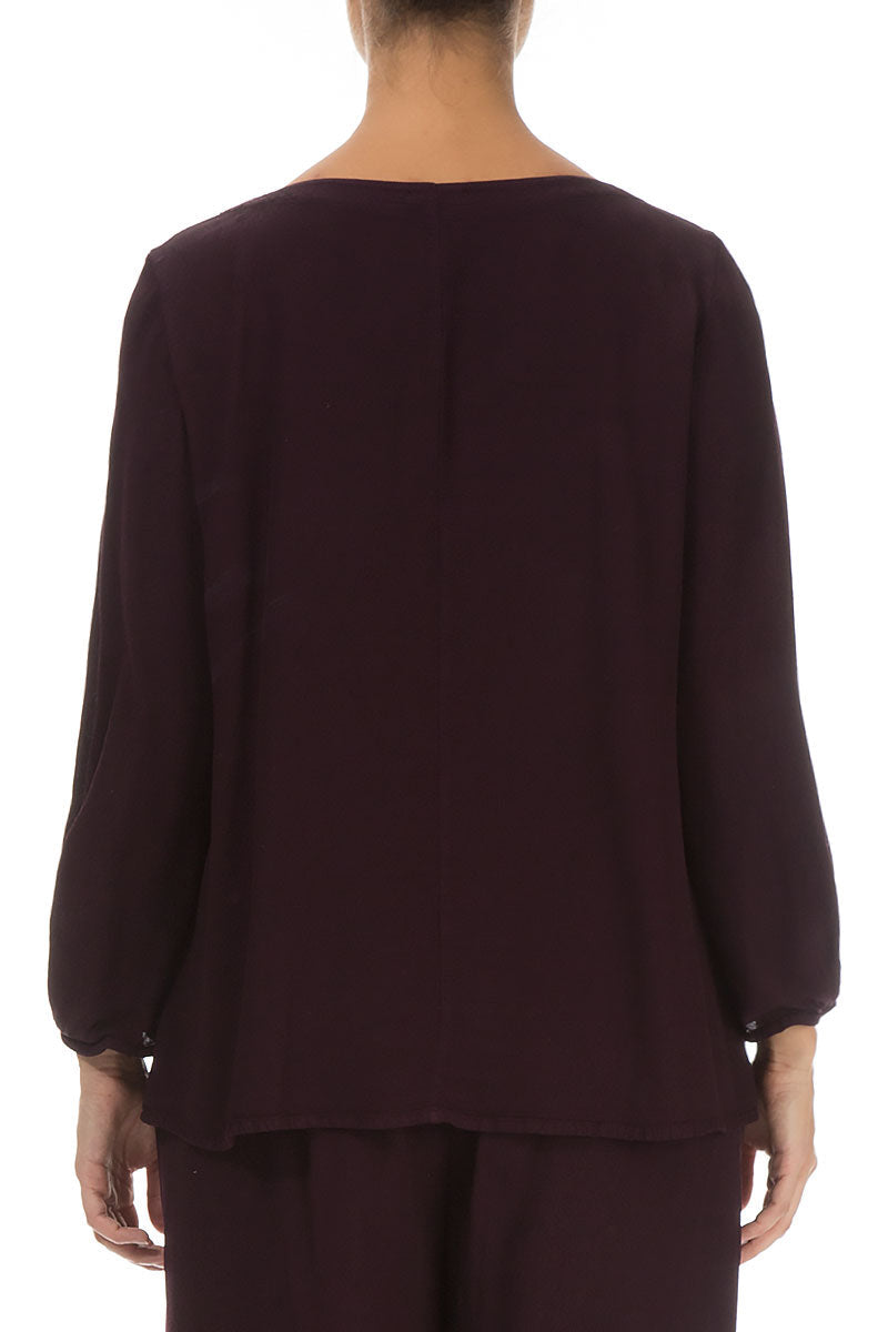 Puff Sleeves Aubergine Viscose Blouse