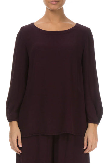 Puff Sleeves Aubergine Viscose Blouse