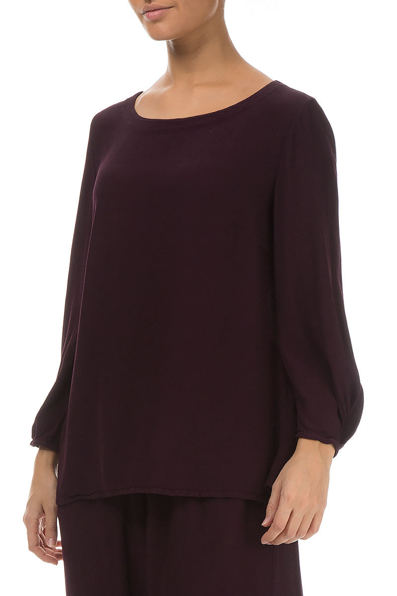 Puff Sleeves Aubergine Viscose Blouse