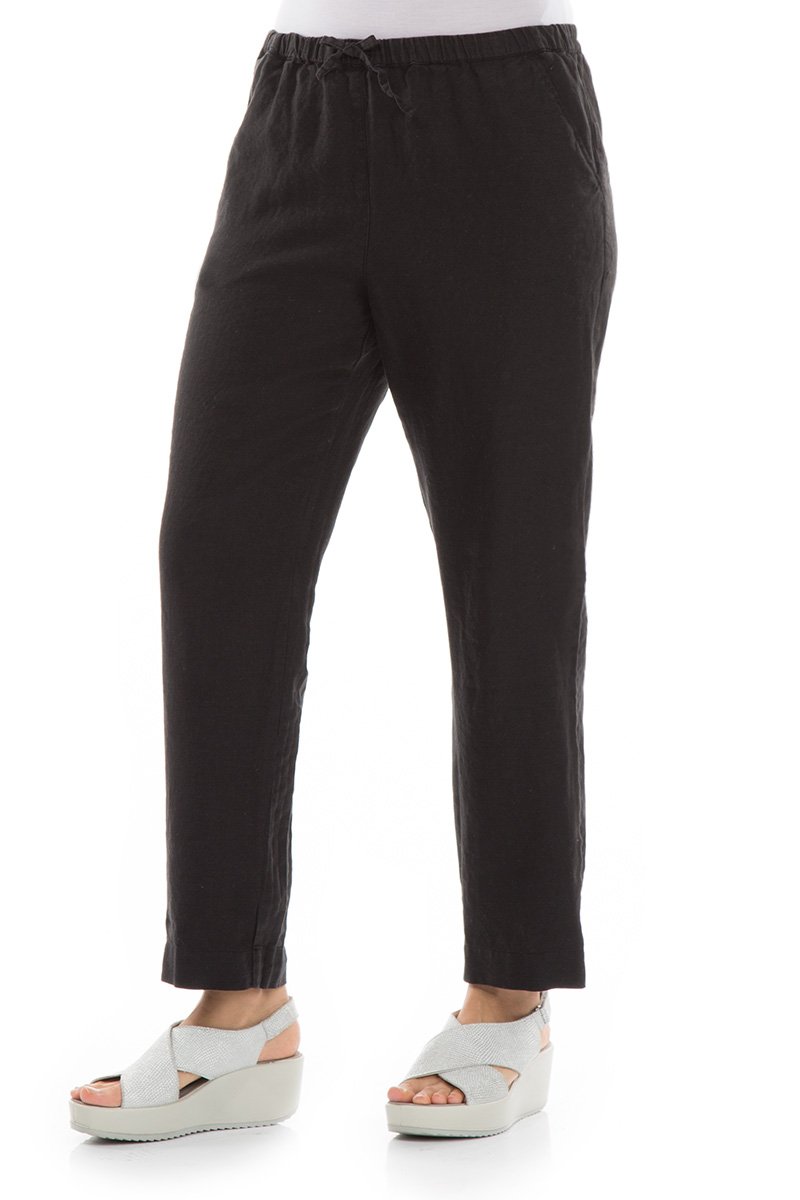 Pure Black Linen Trousers