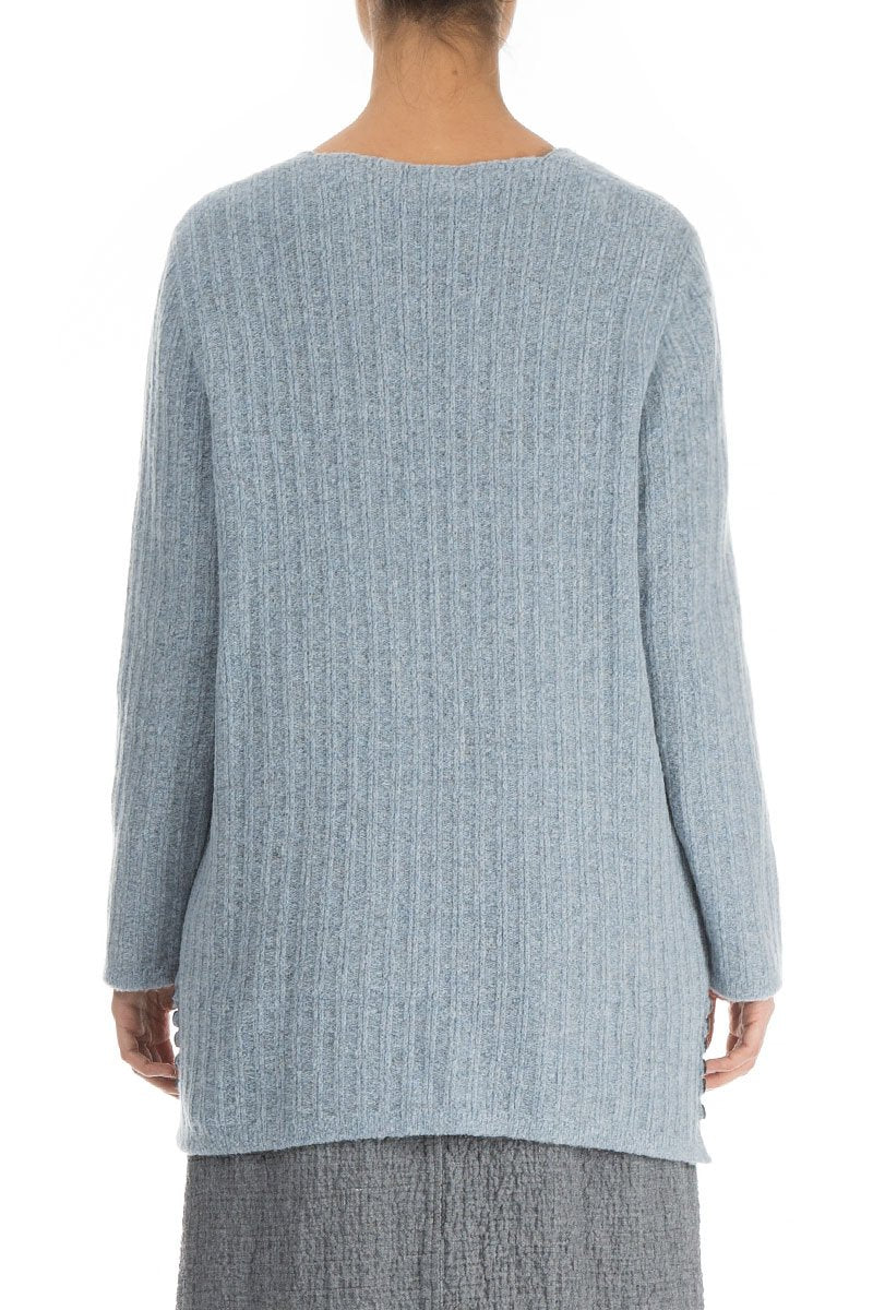 Rib Arctic Blue Wool Cardigan