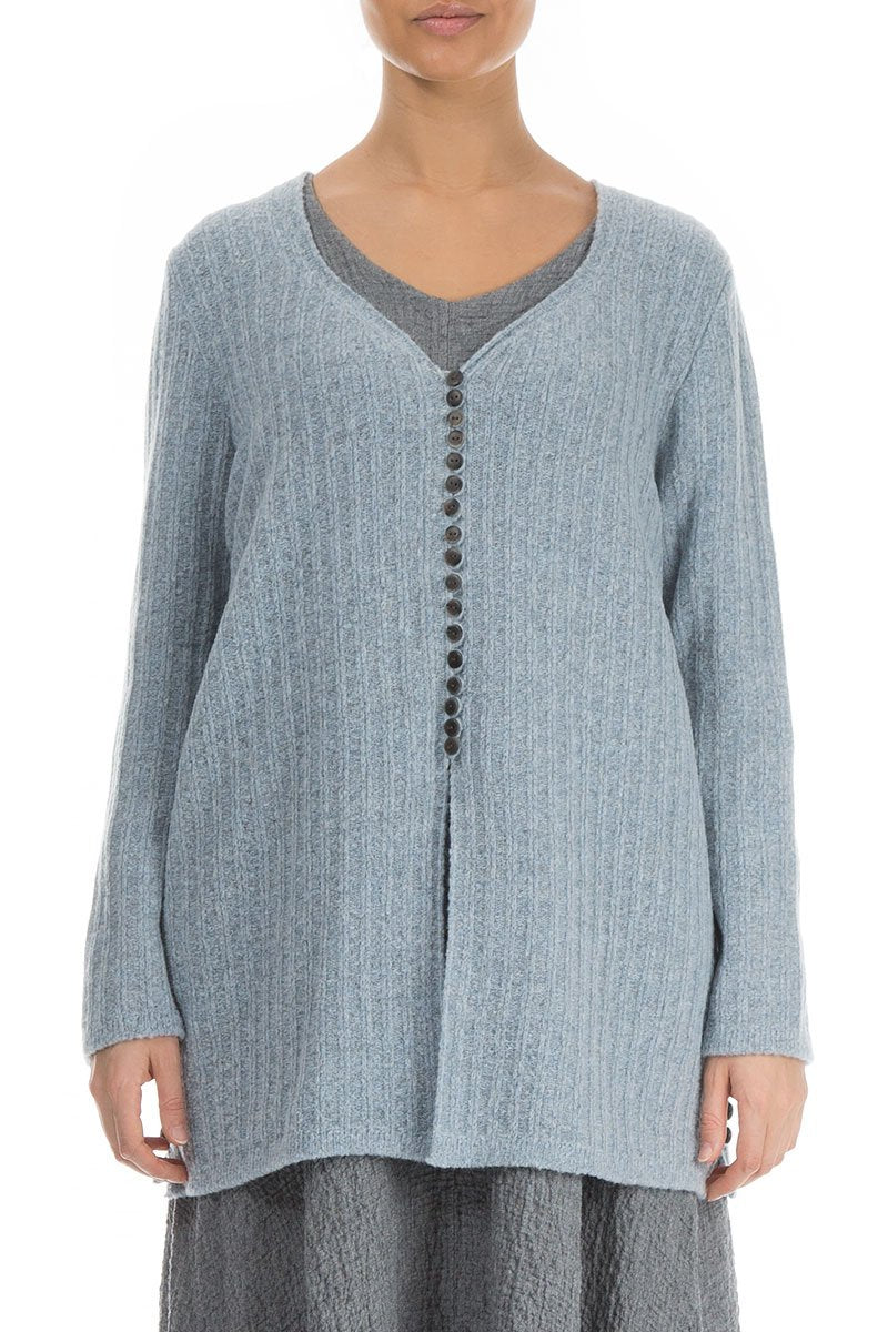 Rib Arctic Blue Wool Cardigan
