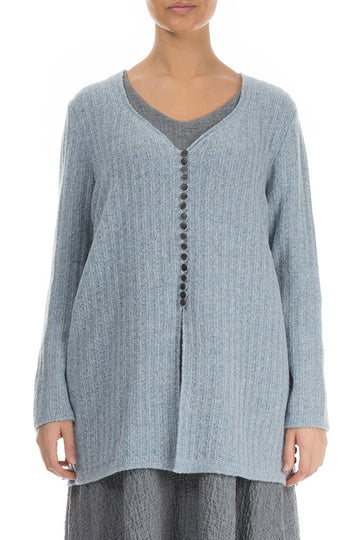Rib Arctic Blue Wool Cardigan