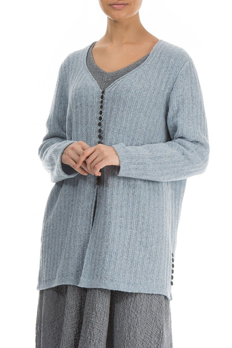 Rib Arctic Blue Wool Cardigan