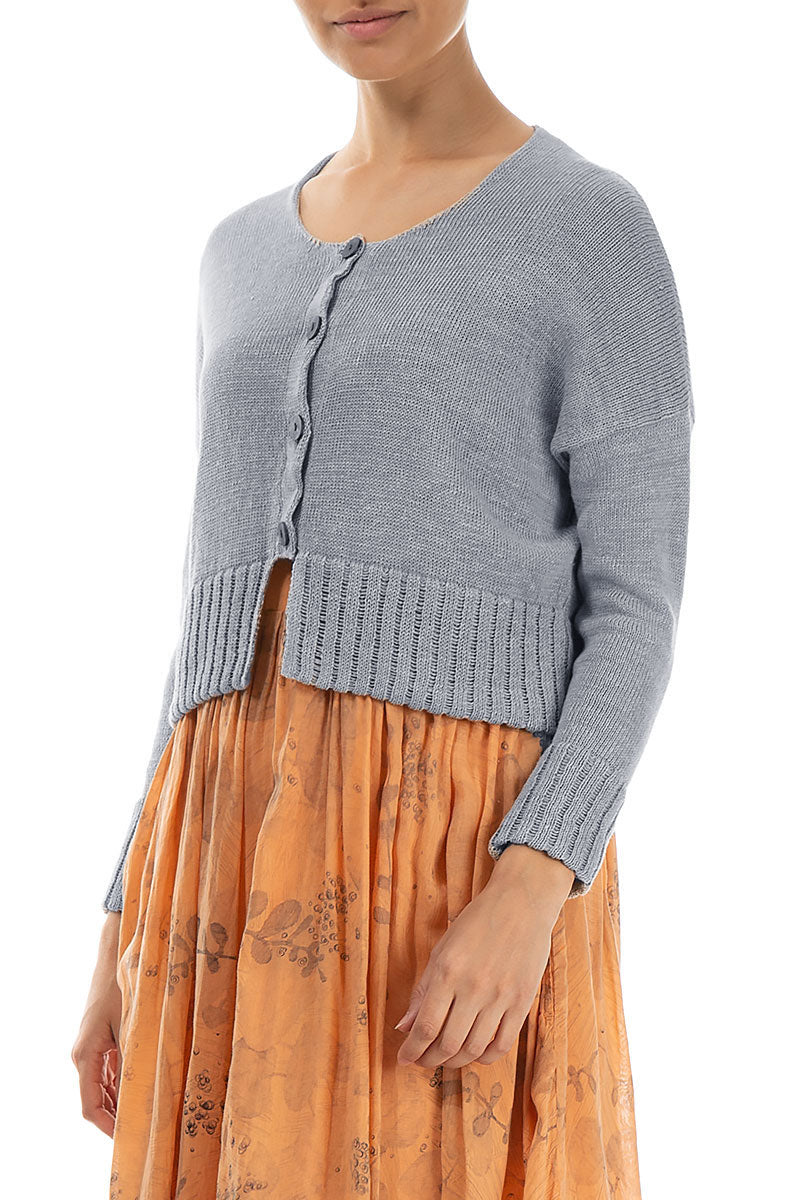 Ribbed Hem Grey Linen Cardigan