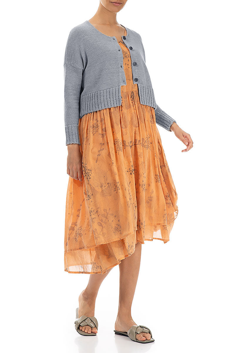 Ribbed Hem Grey Linen Cardigan