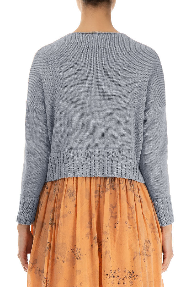 Ribbed Hem Grey Linen Cardigan