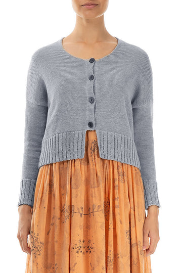 Ribbed Hem Grey Linen Cardigan