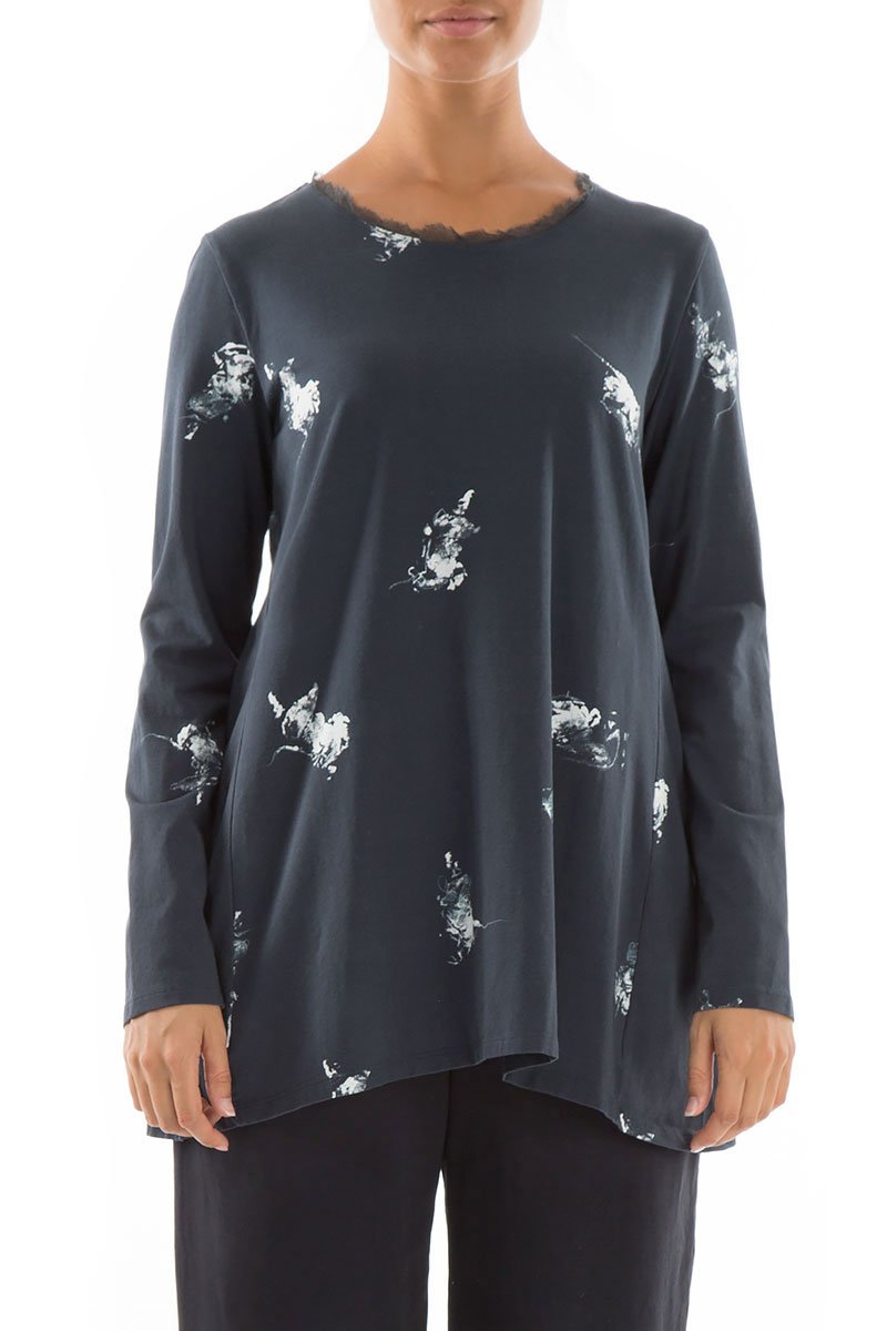 Round Neck Abstract Print Cotton Tunic