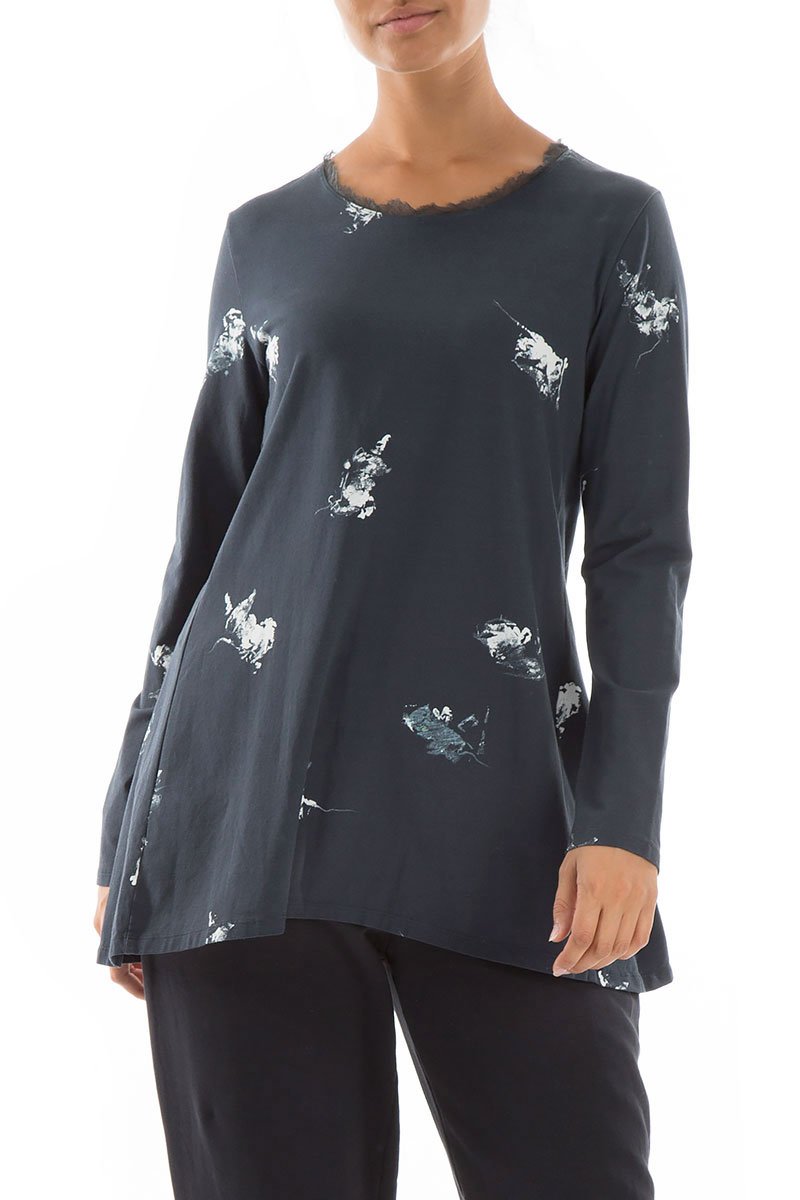 Round Neck Abstract Print Cotton Tunic