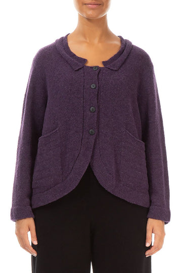 Rounded Front Purple Wool Cardigan