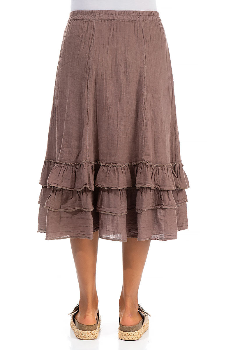 Ruffled Cocoa Linen Midi Skirt