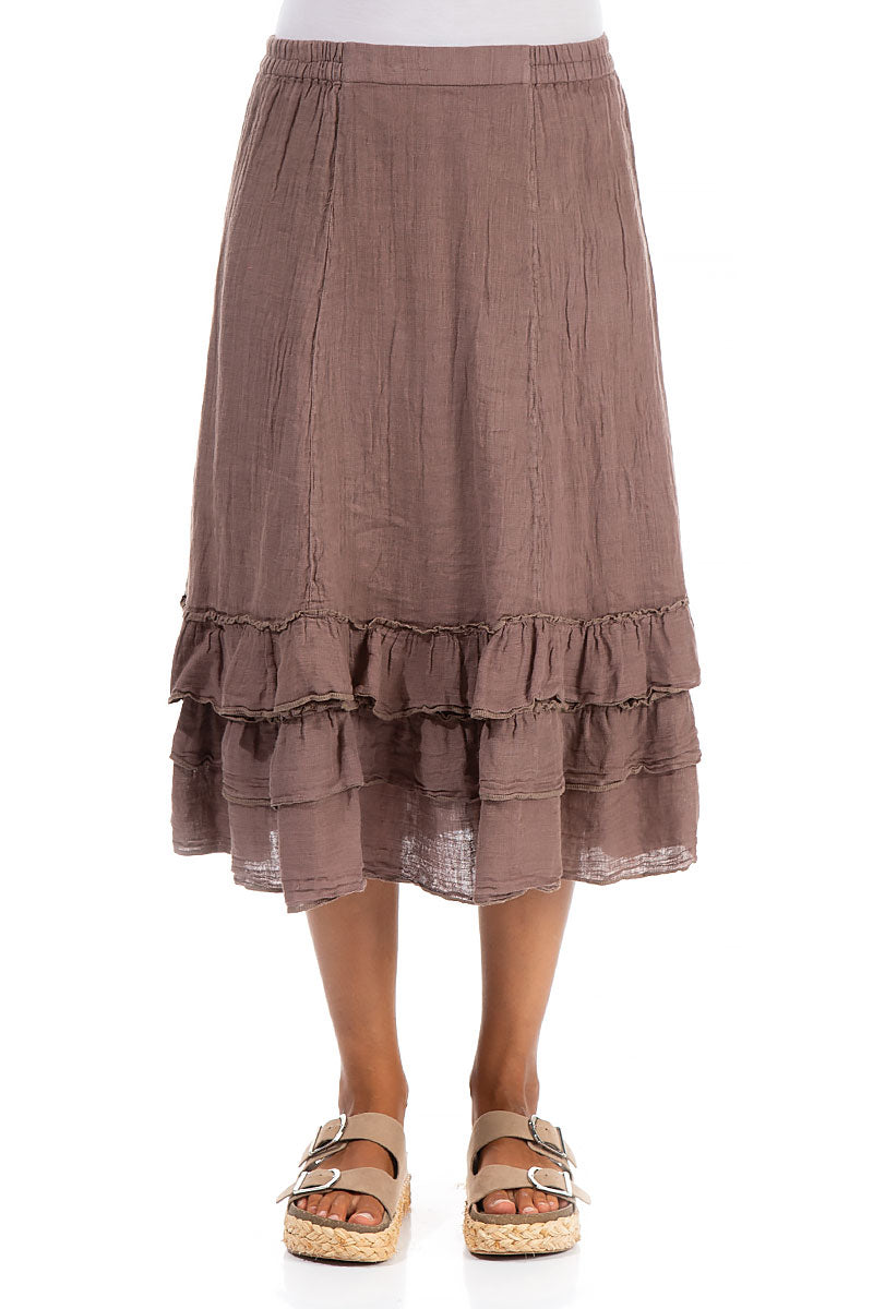 Ruffled Cocoa Linen Midi Skirt