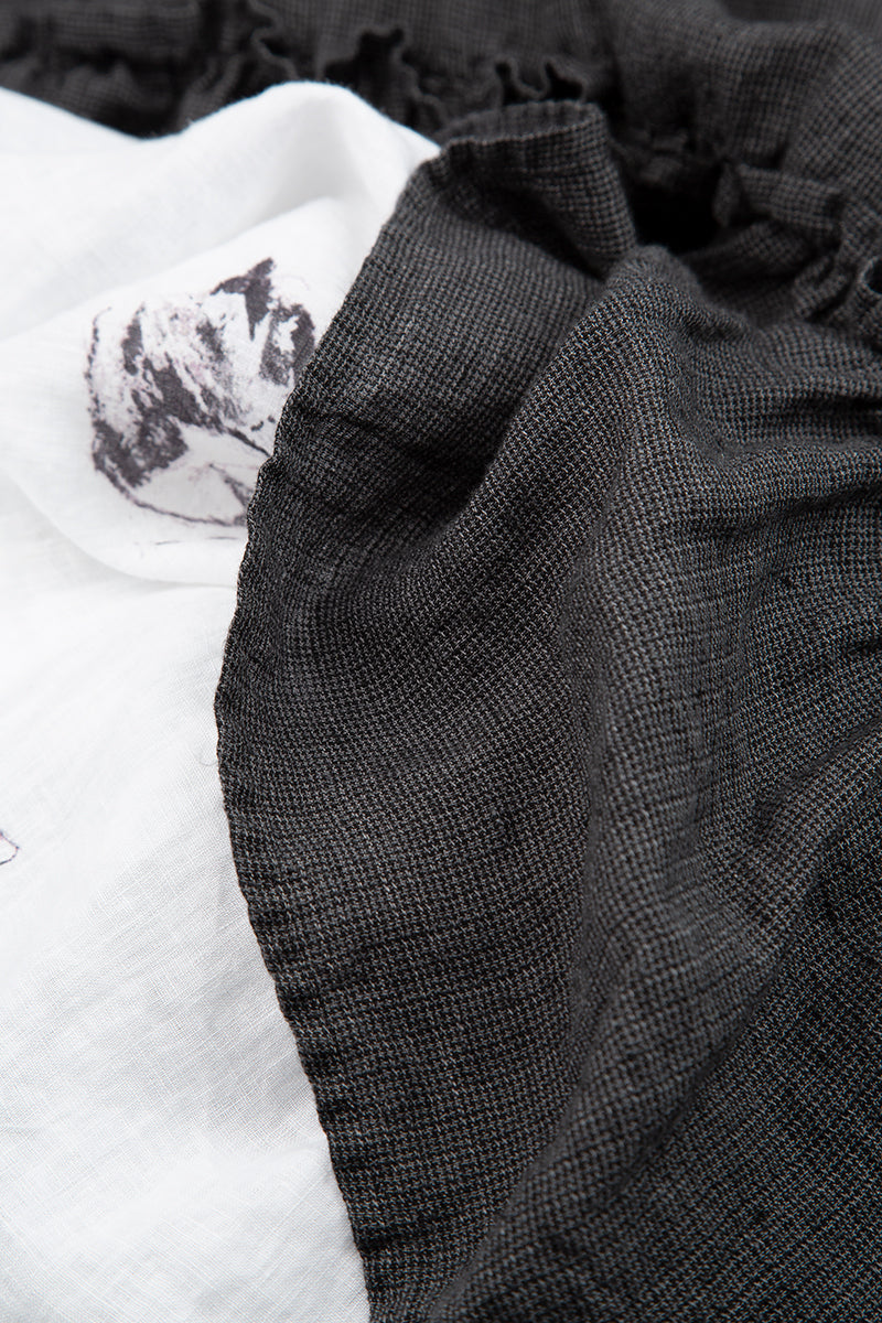 Ruffled Tweedy Linen Midi Skirt