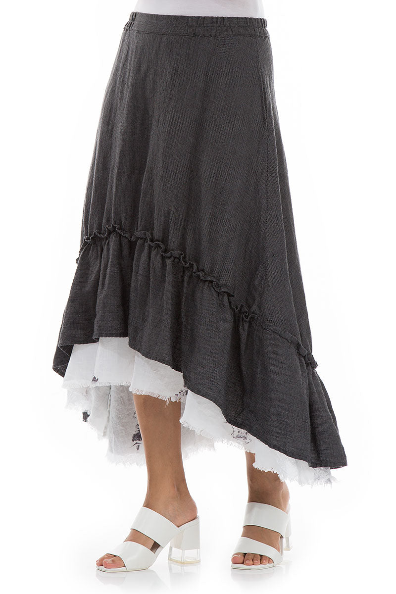 Ruffled Tweedy Linen Midi Skirt