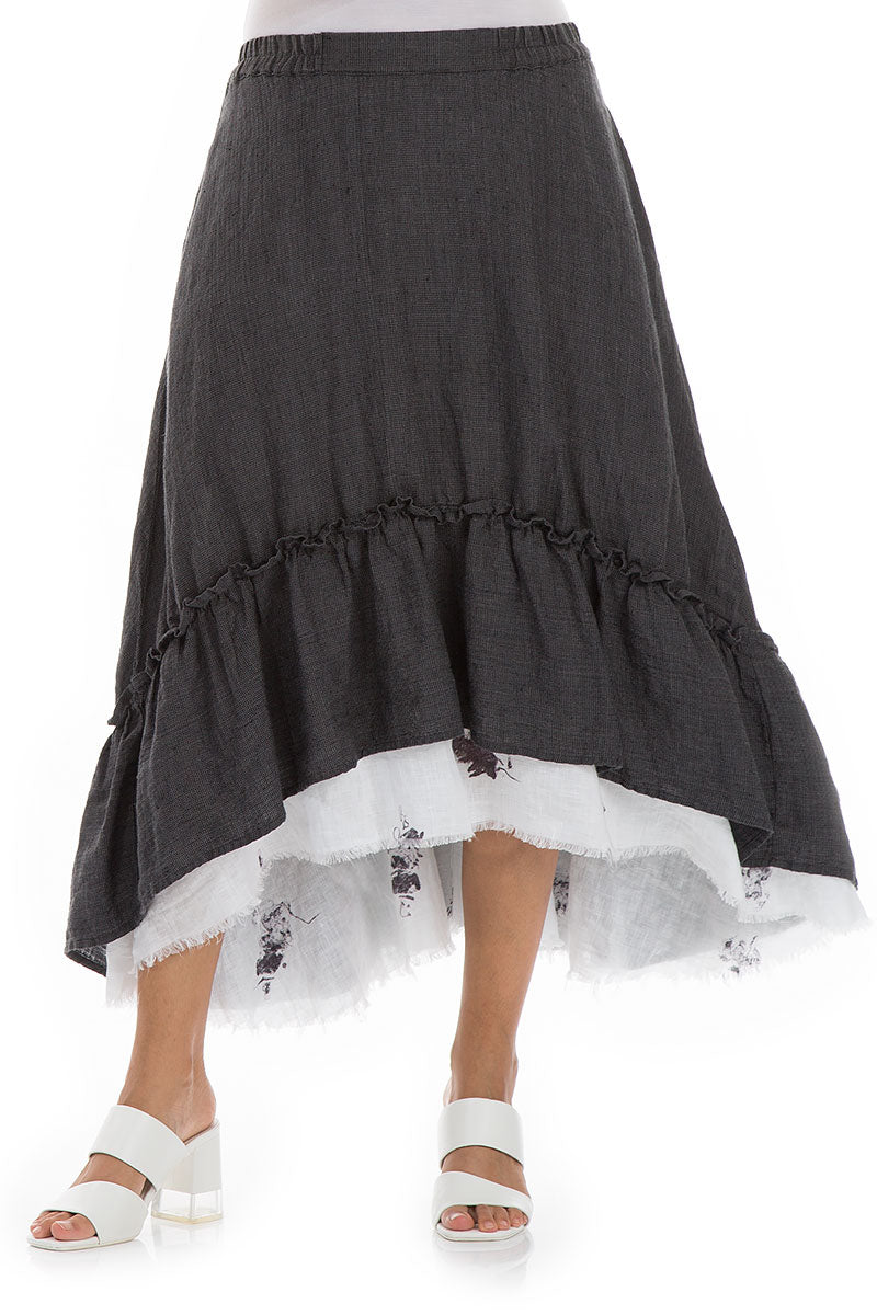 Ruffled Tweedy Linen Midi Skirt