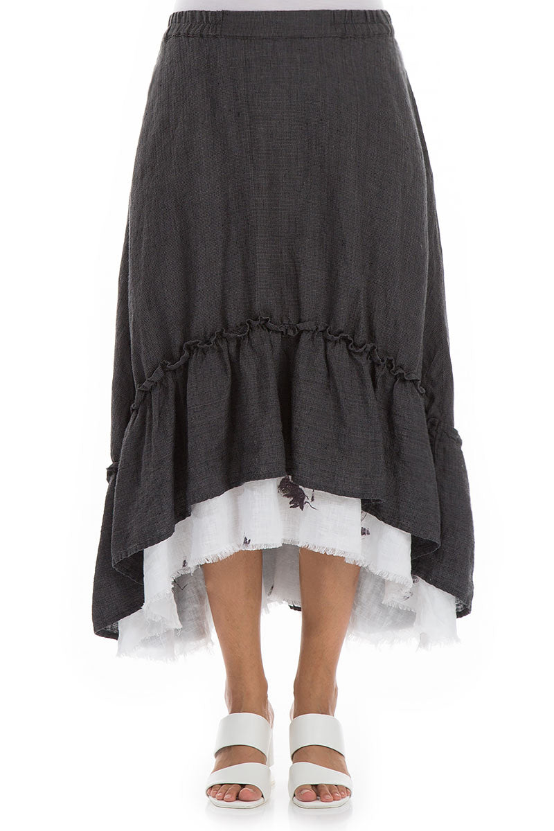 Ruffled Tweedy Linen Midi Skirt