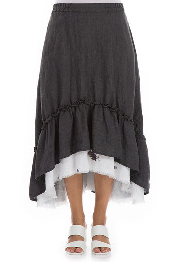 Ruffled Tweedy Linen Midi Skirt