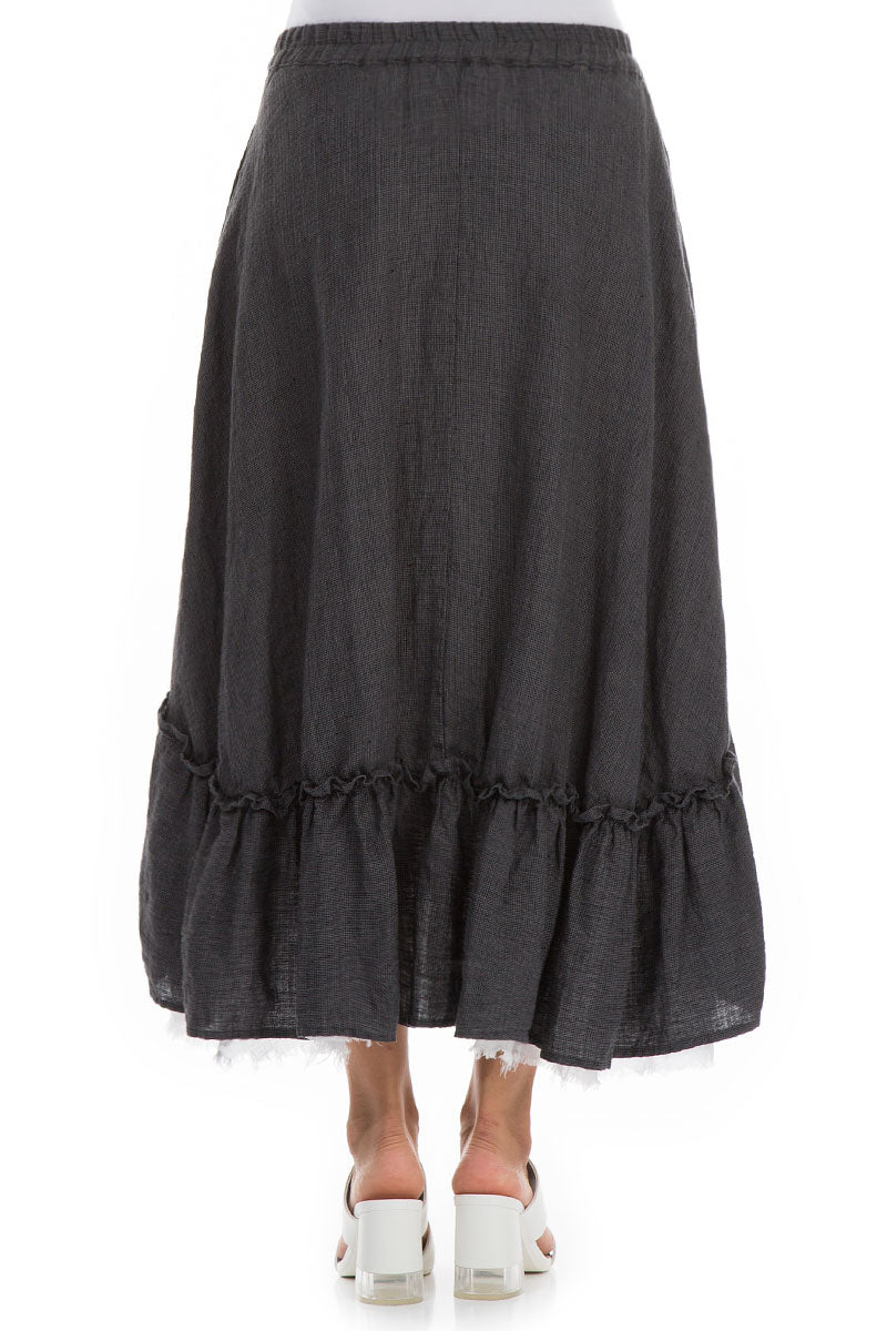 Ruffled Tweedy Linen Midi Skirt