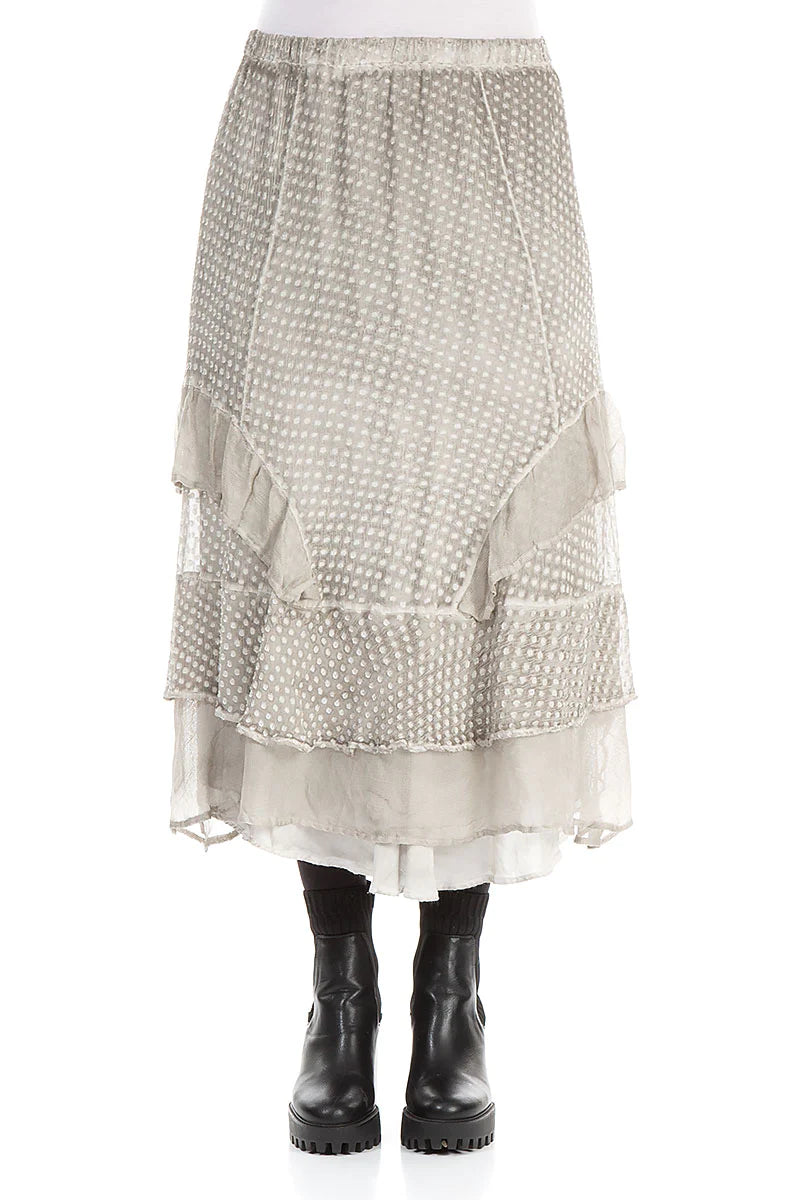 Ruffled Washed Effect Taupe Silk Rayon Skirt