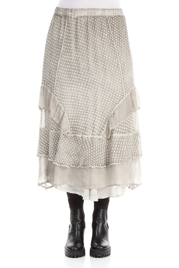 Ruffled Washed Effect Taupe Silk Rayon Skirt