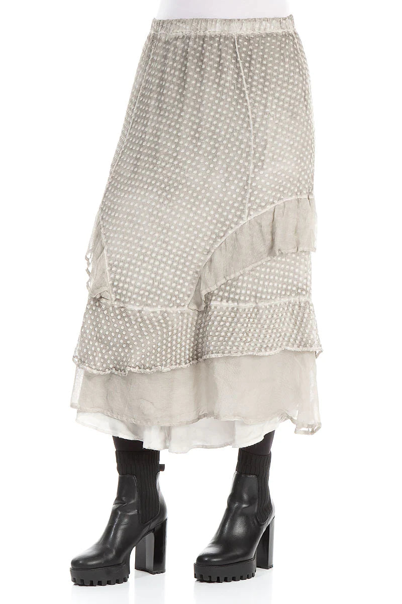 Ruffled Washed Effect Taupe Silk Rayon Skirt