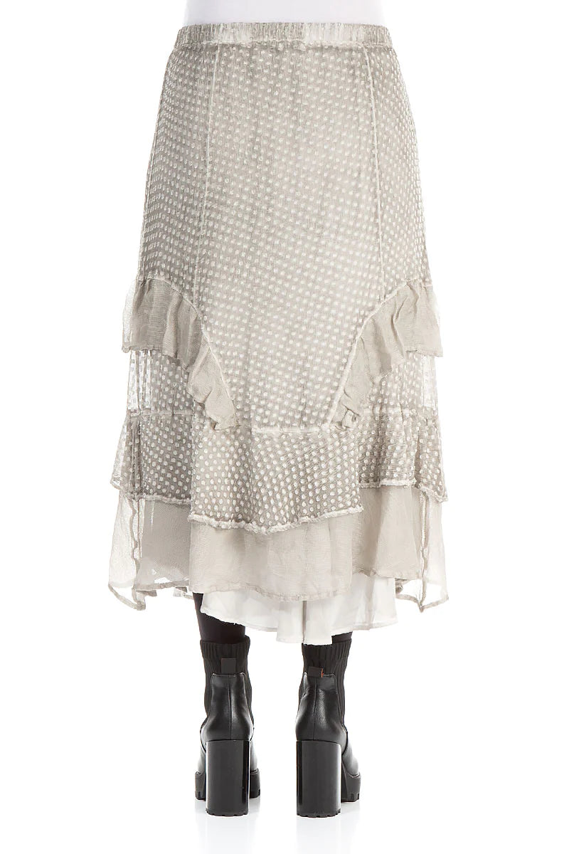 Ruffled Washed Effect Taupe Silk Rayon Skirt