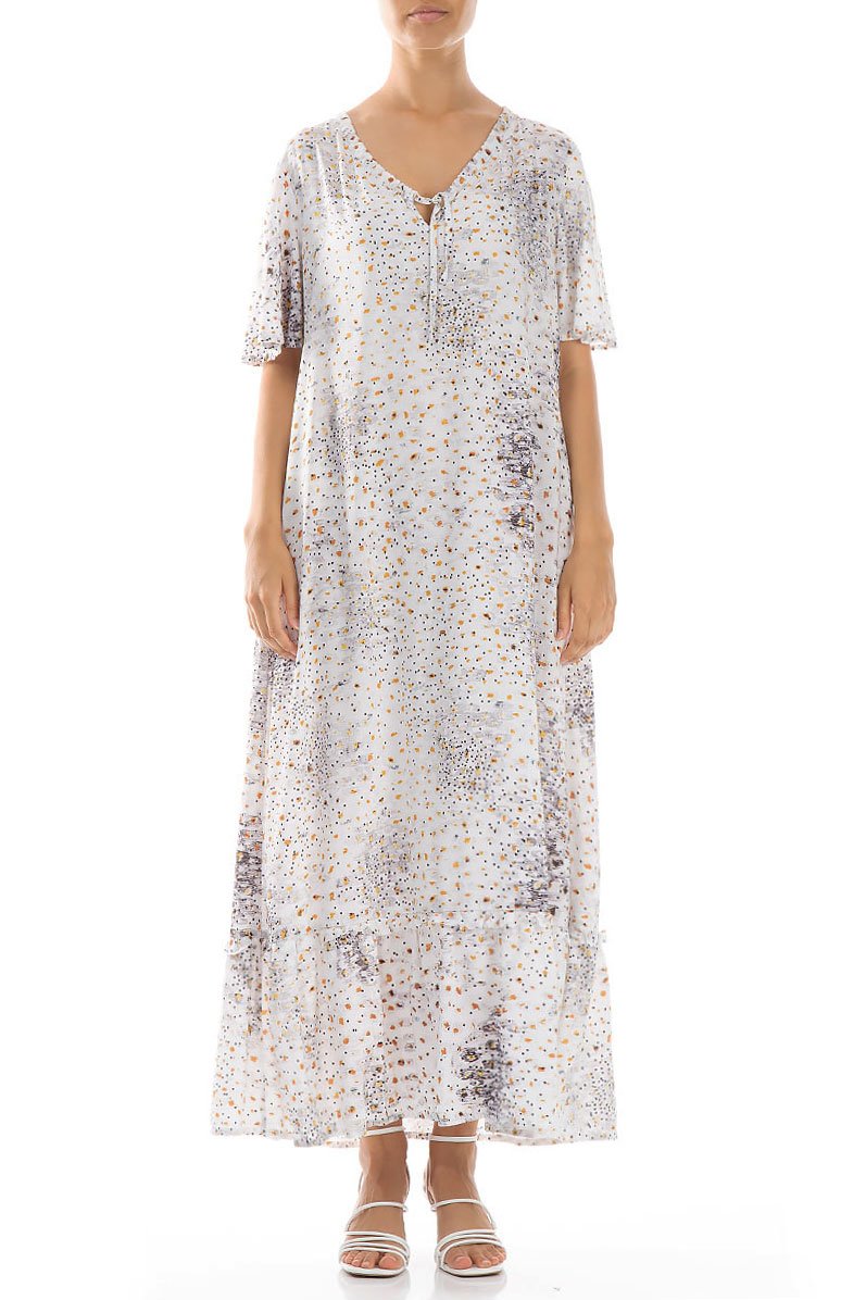 Ruffled White Meadow Silk Bamboo Dress