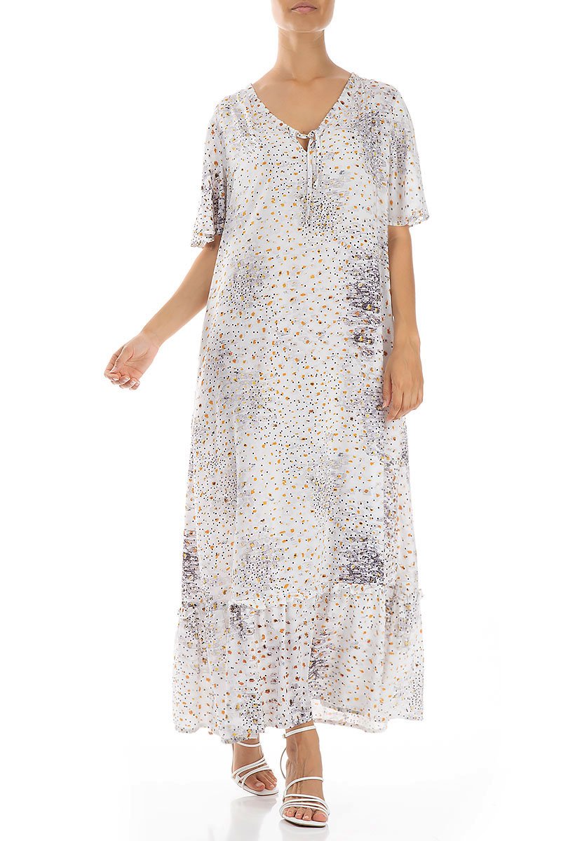 Ruffled White Meadow Silk Bamboo Dress