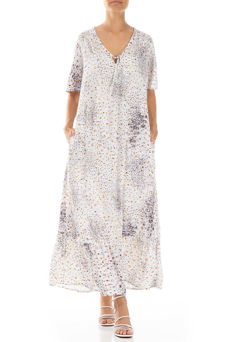 Ruffled White Meadow Silk Bamboo Dress