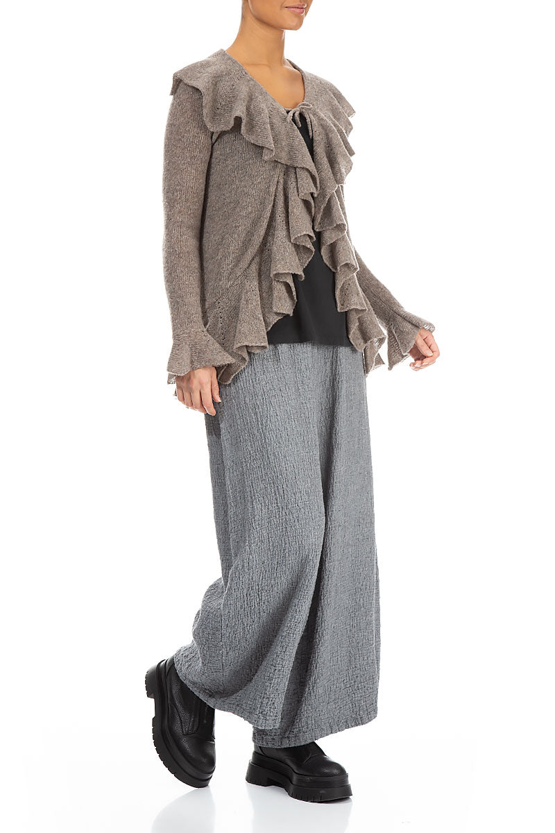 Ruffles Decorated Beige Wool Cardigan