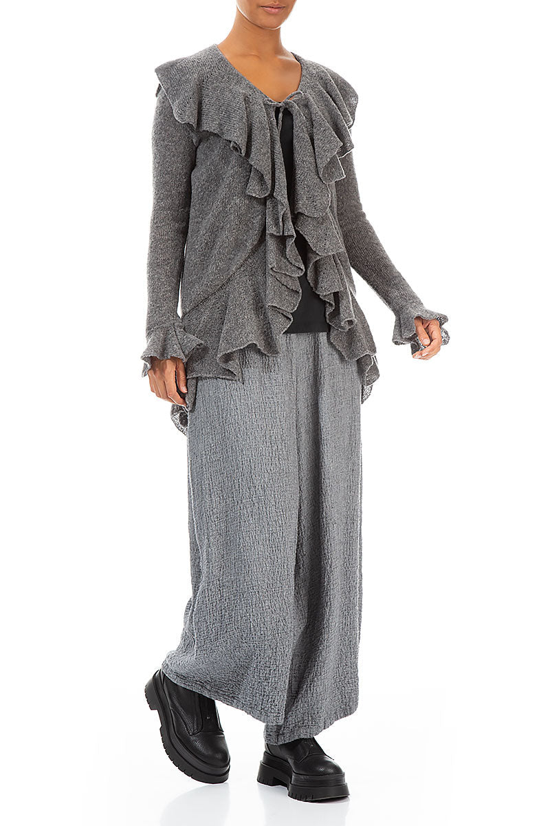 Ruffles Decorated Grey Wool Cardigan