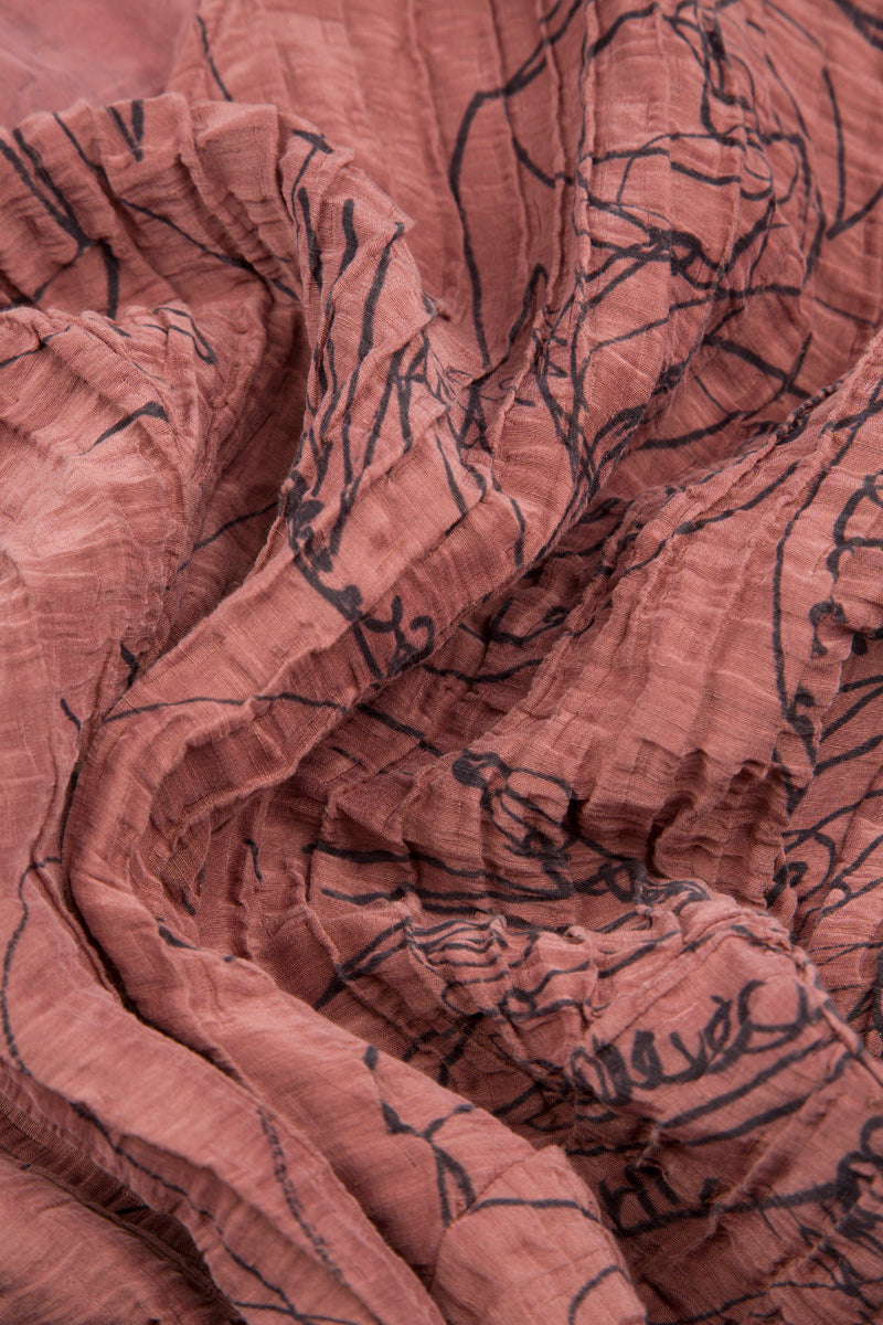 Asymmetric Crinkled Dusty Rose Abstract Draw Blouse